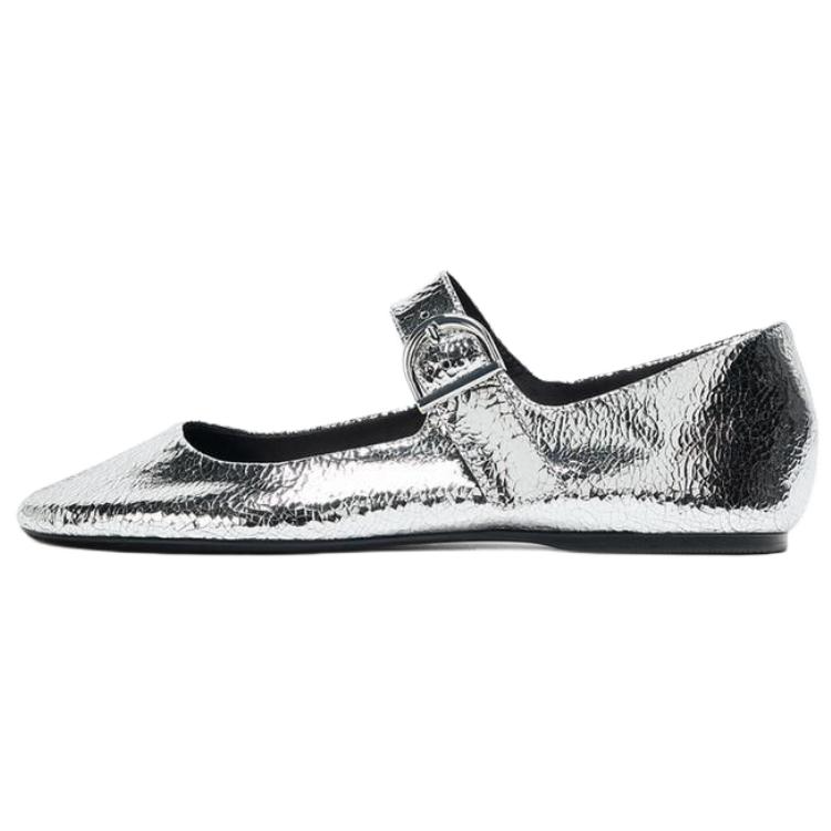 ZARA Flat Mary Jane Shoes 1.5cm Women's Silver