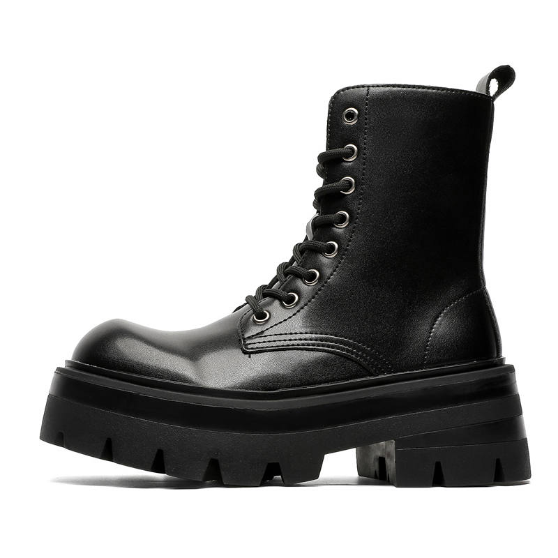 V ZERO FIVE Microfiber Leather Short Mid Calf Combat Boots 6CM Unisex