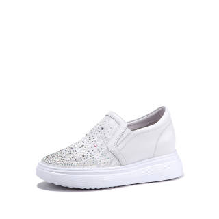 SELAIYA Top Grain Cow Leather Low top Sports Casual Shoes Women's White