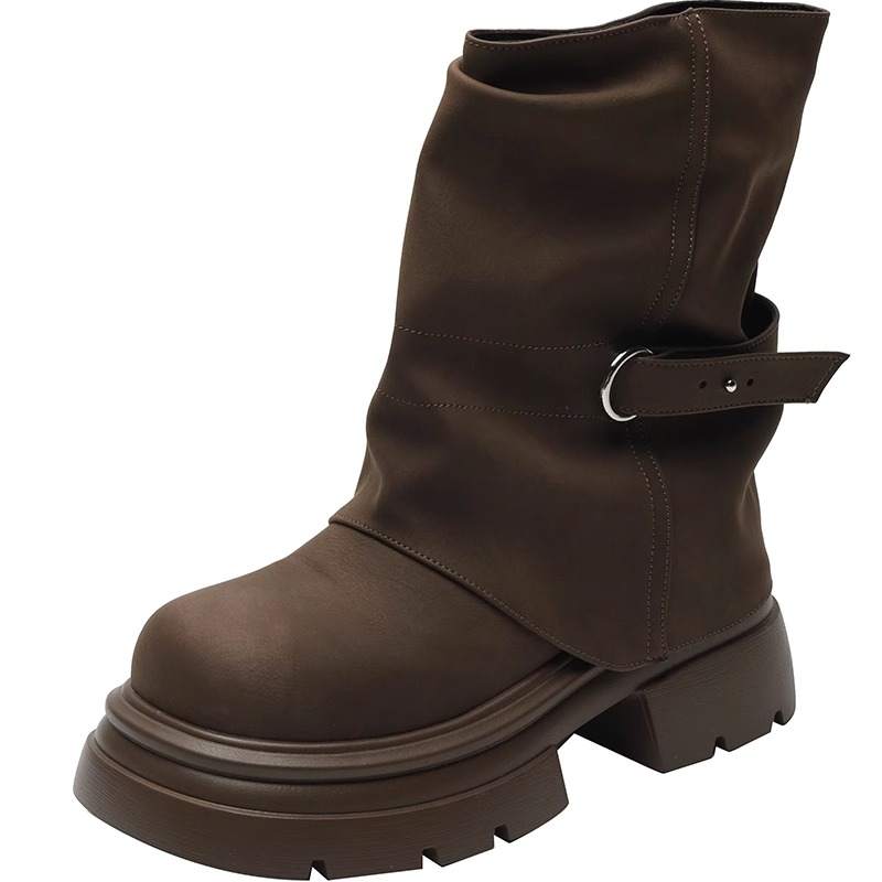 EEueeczs Cylinder Boots Pu Ankle Boots 6.5cm Women's Dark Brown