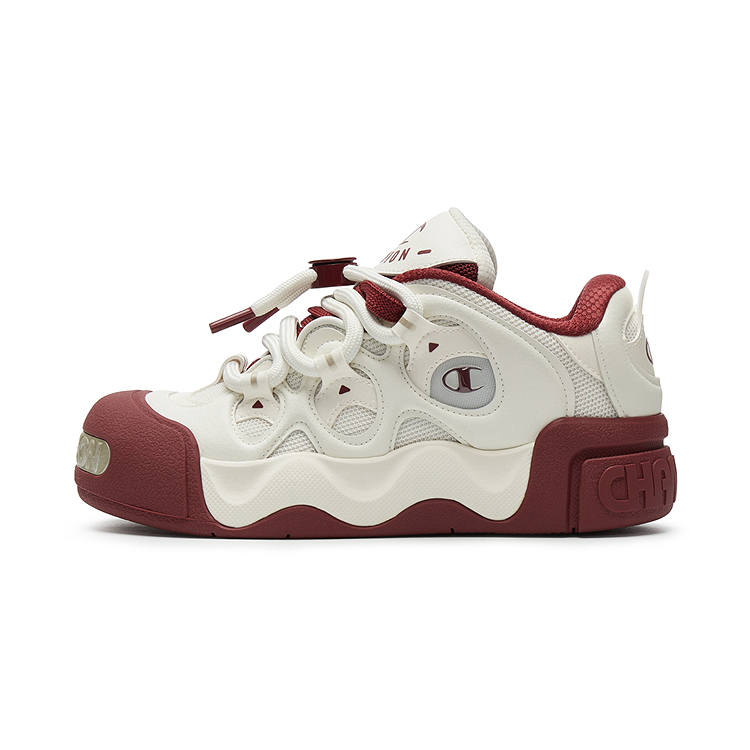 Champion Puffy Donut Low top Skateboard Shoes Women's Milk White/Team Red