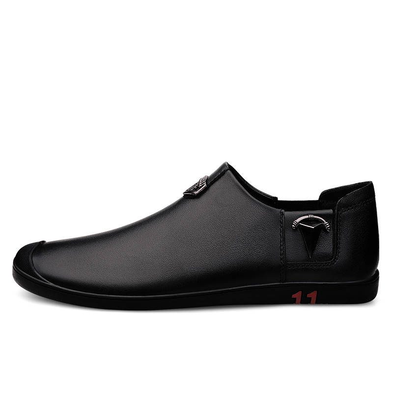 YINGLUNQISHI Top Grain Cow Leather Casual Shoes Men's Black