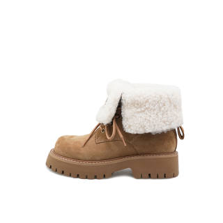 CORINNA DI MARSALA Cow Suede Short Snow Boots Women's Khaki