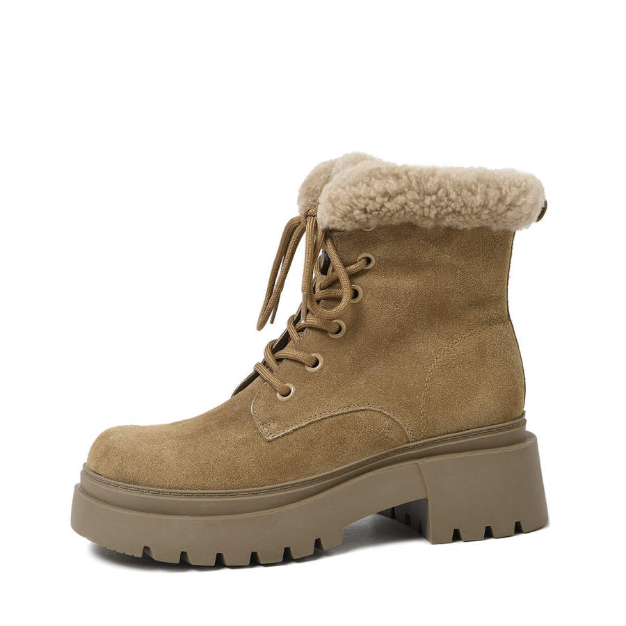 CAMEIDO Cow Split Leather Thickened And Fleece Lined Short Combat Boots Women's