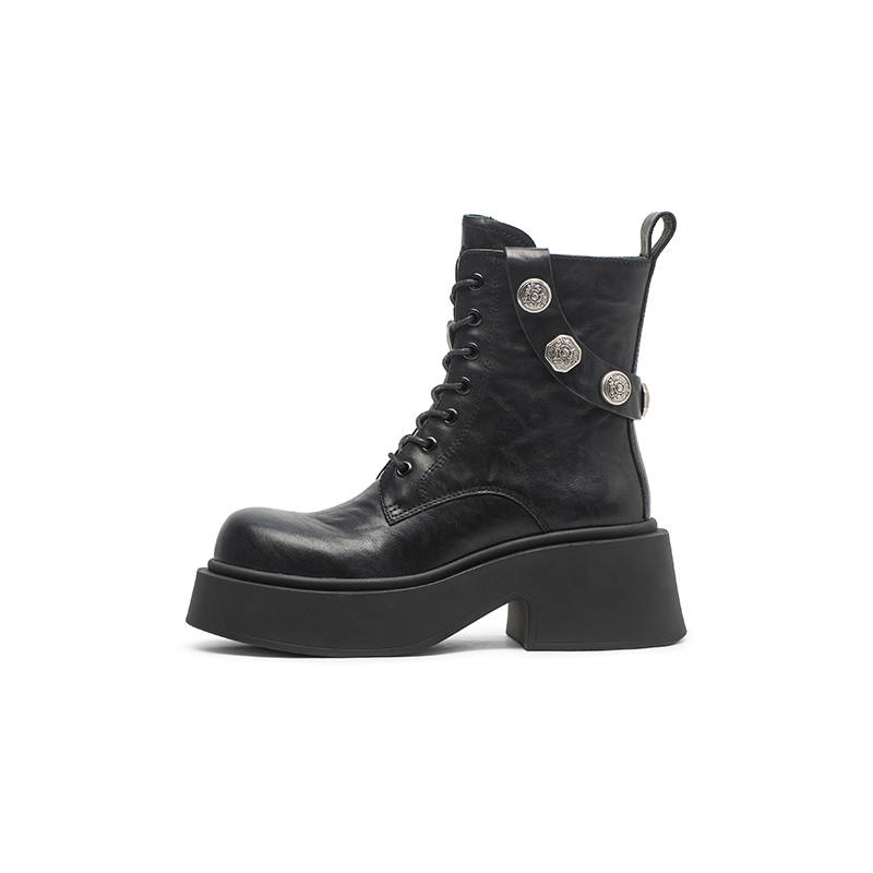 Coup De Foudre Cow Leather Crew Combat Boots 7cm Women's