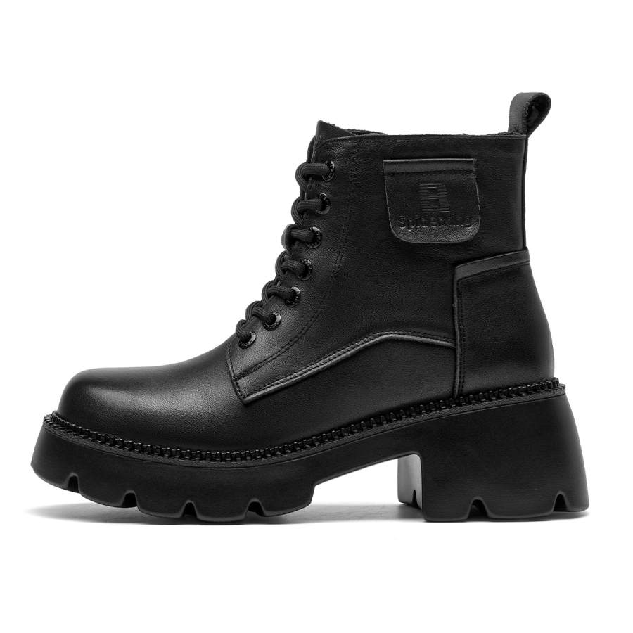 Spider King Cow Leather Versatile Short Combat Boots 6cm Women's Black