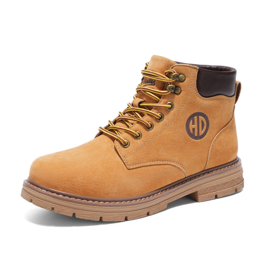 Hodo Red bean Crew Combat Boots Low Heel Men's Brown