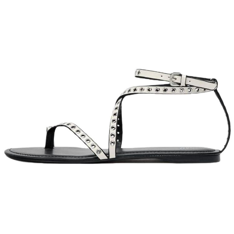 ZARA Pu One Strap Sandals 1CM Women's White