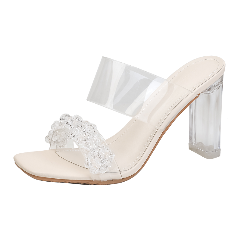 TATAYA Rubber Sole Rhinestone Abrasion Resistant Abrasion Resistant Slide Slippers Women's Ecru