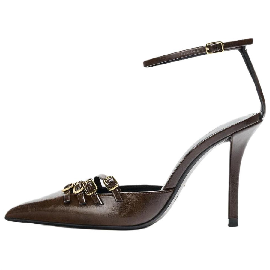 ZARA Pu Slim Heel High Heels 10.5cm Women's Brown