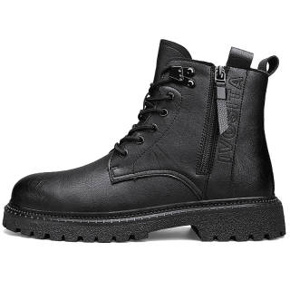 DAISHUTOU Cow Split Leather Fashion Trend Crew Combat Boots Unisex Black