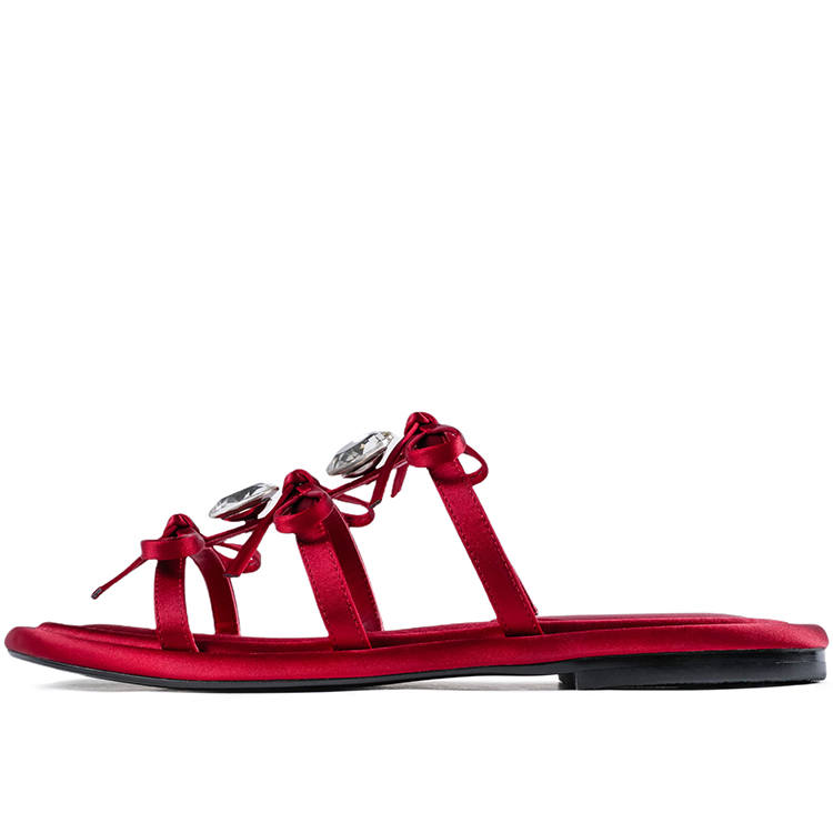 CICIFOR Rubber Sole Rhinestone Slip Resistant Slide Slippers Women's Vermilion Red