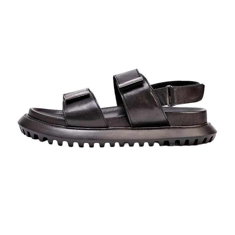Brounvanm Top Grain Cow Leather Beach Sandals Men's Black