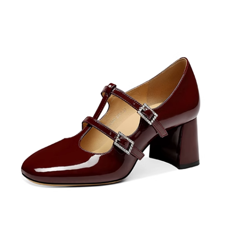 JESSICA SOPHIA Patent Leather Chunky Heel Mary Jane Shoes 5.5cm Women's