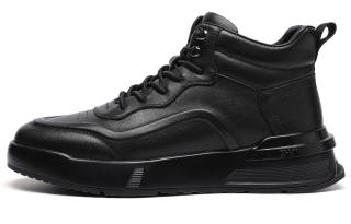 TRUMPPIPE Top Grain Cow Leather Fleece Lined Thermal Comfortable Casual Shoes Men's Black
