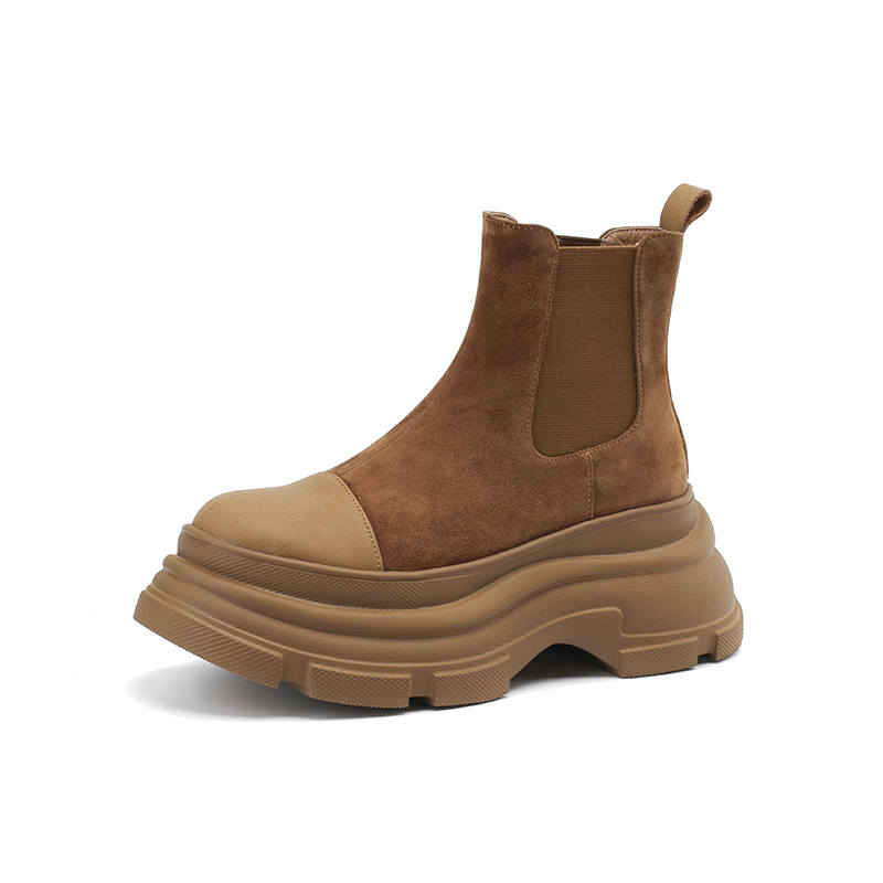 Echo&yolo Cow Leather Sheepskin Ankle Boots 8cm Women's
