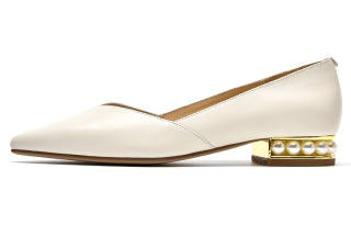 Beau Today Sheepskin Chunky Heel Mid Low Heel Shoes Women's Ecru