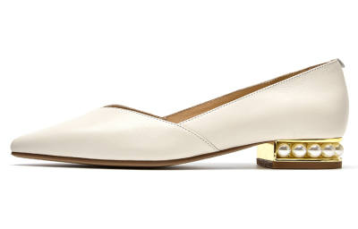 Beau Today Sheepskin Chunky Heel Mid Low Heel Shoes Women's Ecru