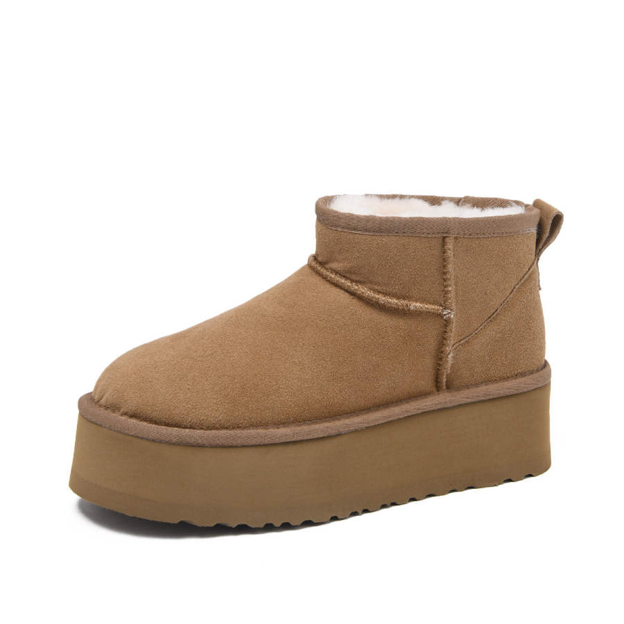 CAMEIDO Cow Split Leather Thermal Short Snow Boots Women's Chestnut