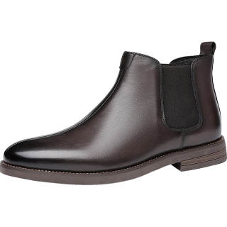 AOLUN Top Grain Cow Leather Ankle Length Chelsea Boots Men's Brown