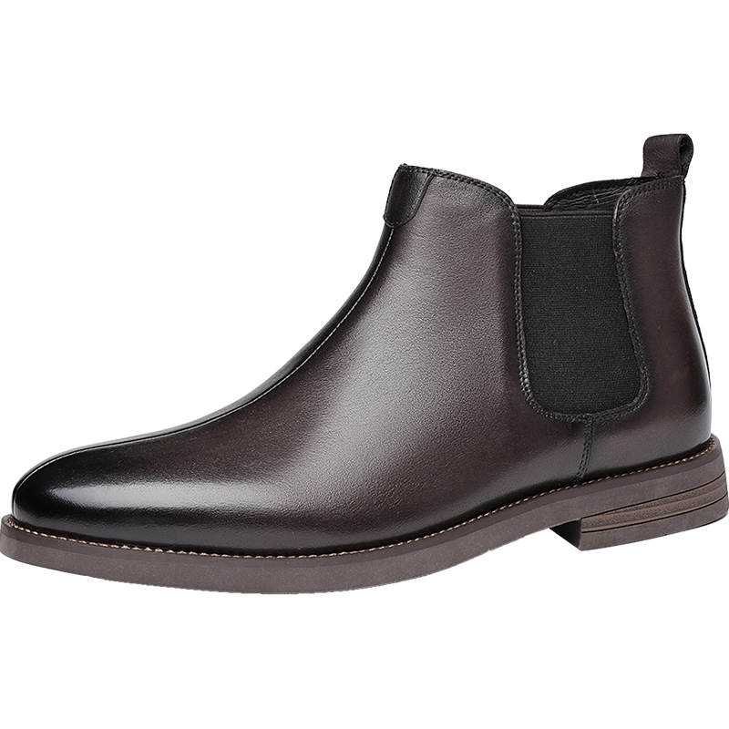 AOLUN Top Grain Cow Leather Ankle Length Chelsea Boots Men's Brown