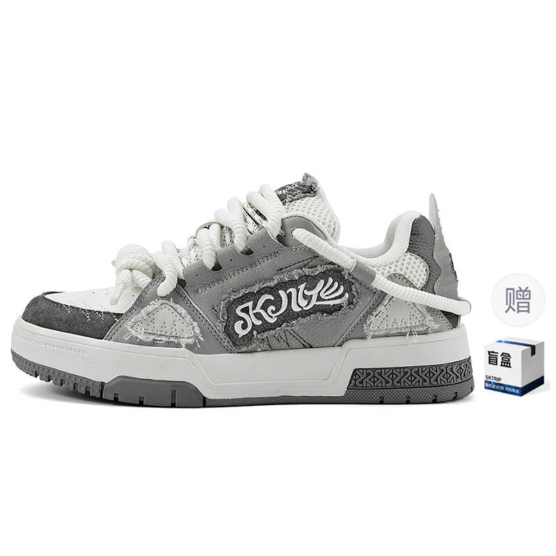 SK.TRIP Abrasion Resistant Coverage, Lightweight, Height Increasing Low top Skateboard Shoes Unisex Phantom Gray