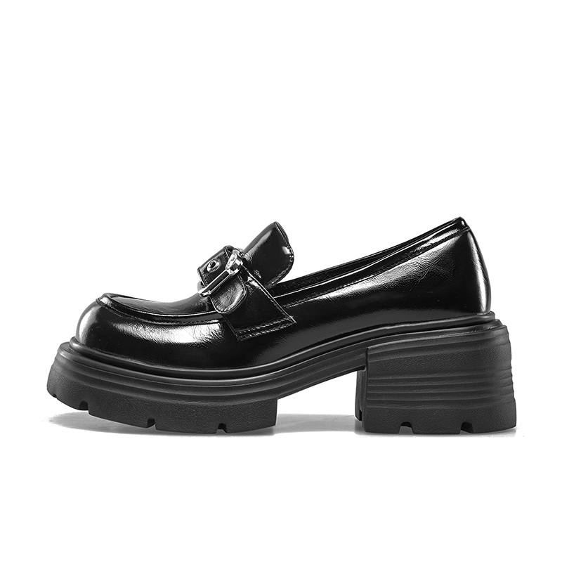 KANGNAI Cow Leather Chunky Heel High Heels Women's