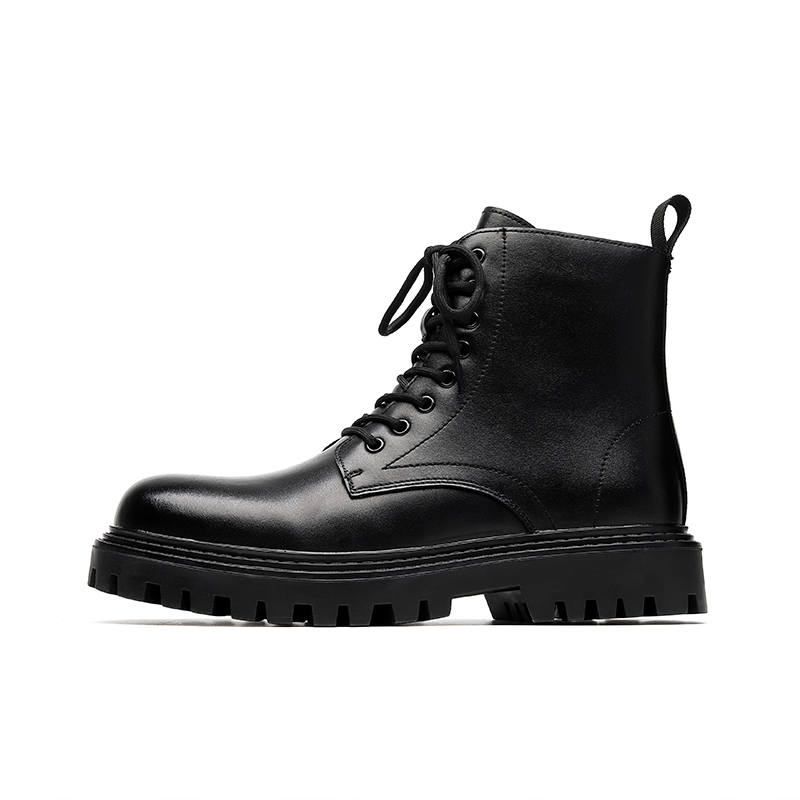 KAQIAODI Cow Split Leather Knee High Combat Boots Men's Black