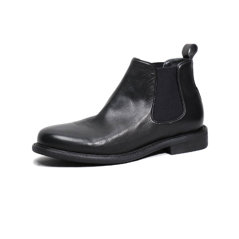 SAINTNJORD Top Grain Cow Leather Short Chelsea Boots Men's Black
