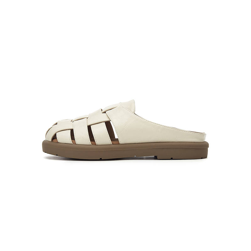 DAPHNE DAPHNE Rubber Sole Leather Patchwork Quiet Closed Toe Slippers Women's
