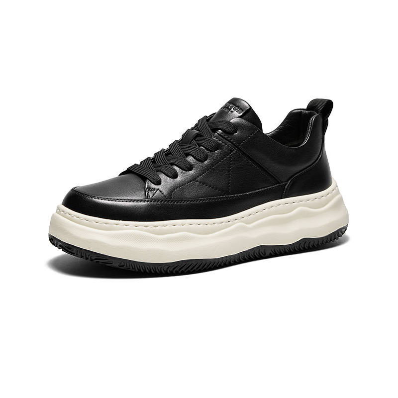 Hautton Jeans Cow Leather Low top Skateboard Shoes Men's Black