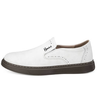 HAOXING Cow Split Leather Casual Shoes Men's White