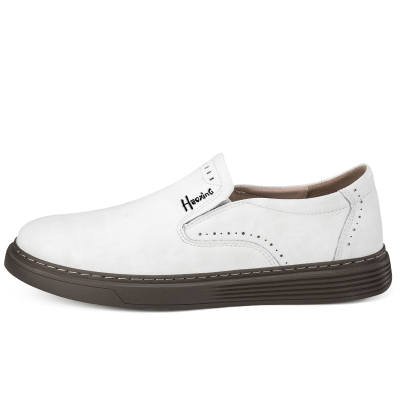 HAOXING Cow Split Leather Casual Shoes Men's White