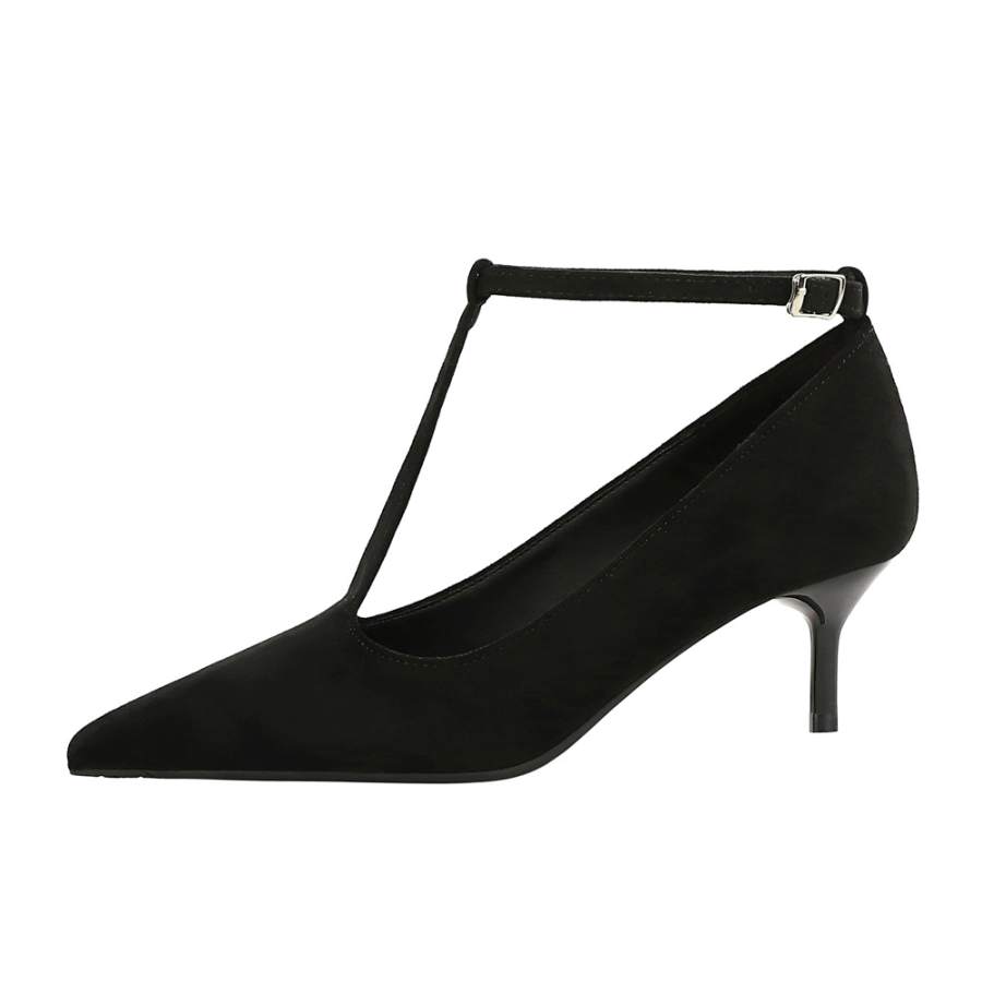 QITUMAUL Suede Slim Heel High Heels Women's Black