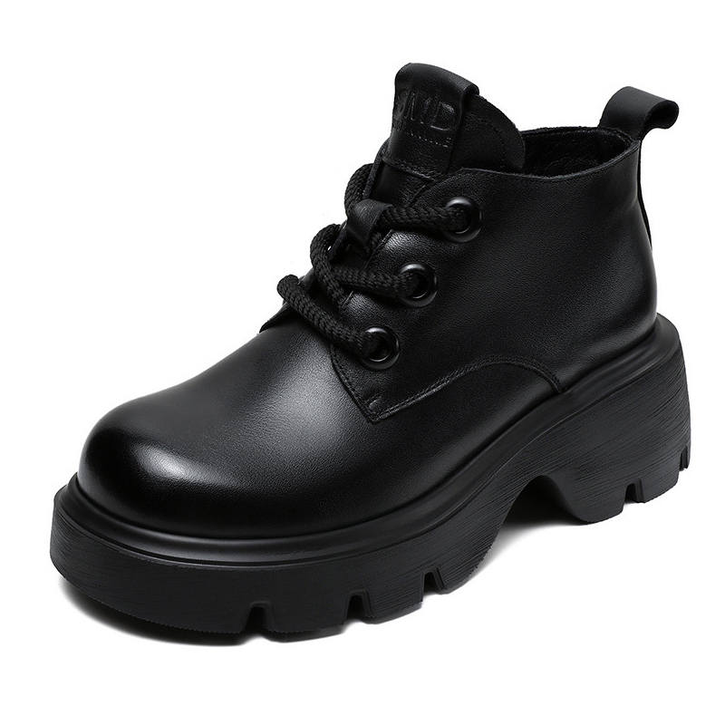 Devanro Devanro Top Grain Cow Leather Short Combat Boots 6cm Women's