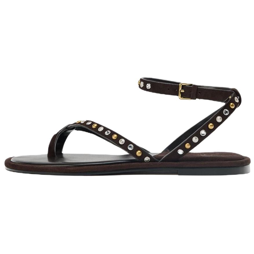 ZARA Sheepskin One Strap Sandals Women's Brown