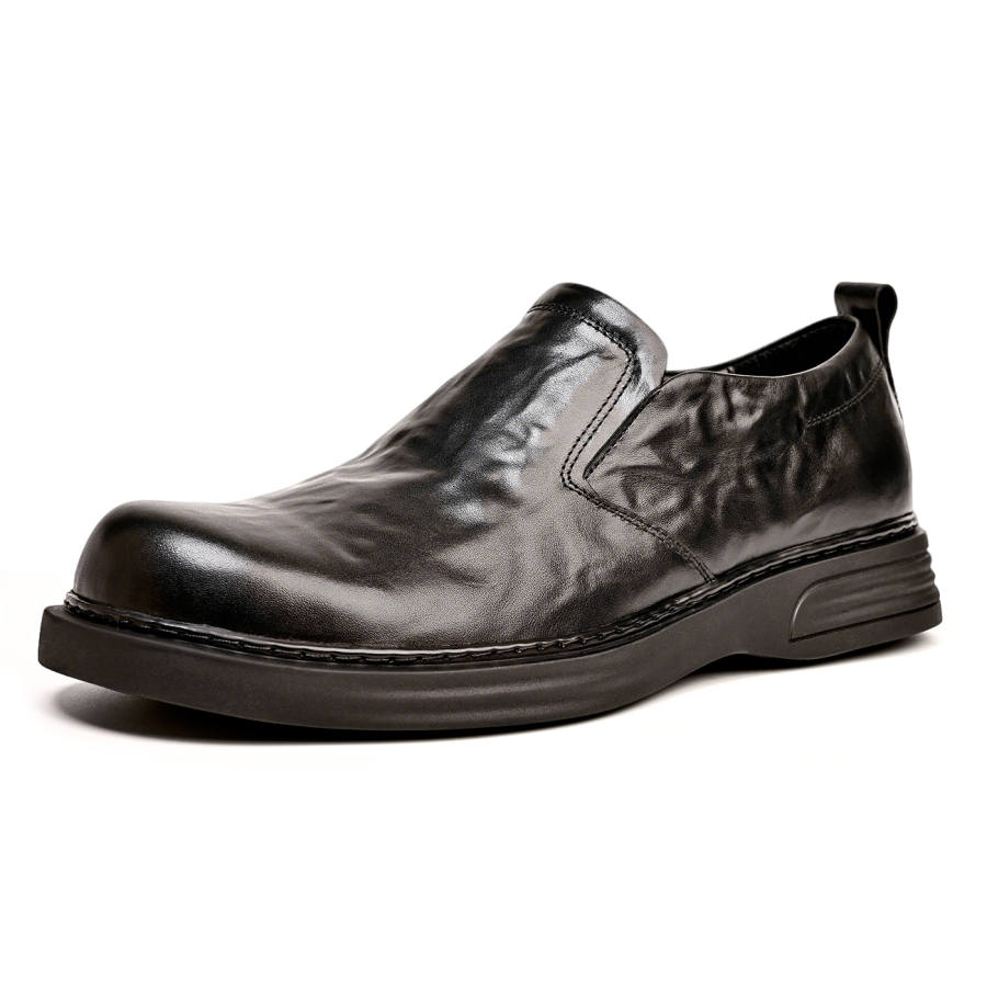 Brounvanm Top Grain Cow Leather Casual Shoes Men's Black
