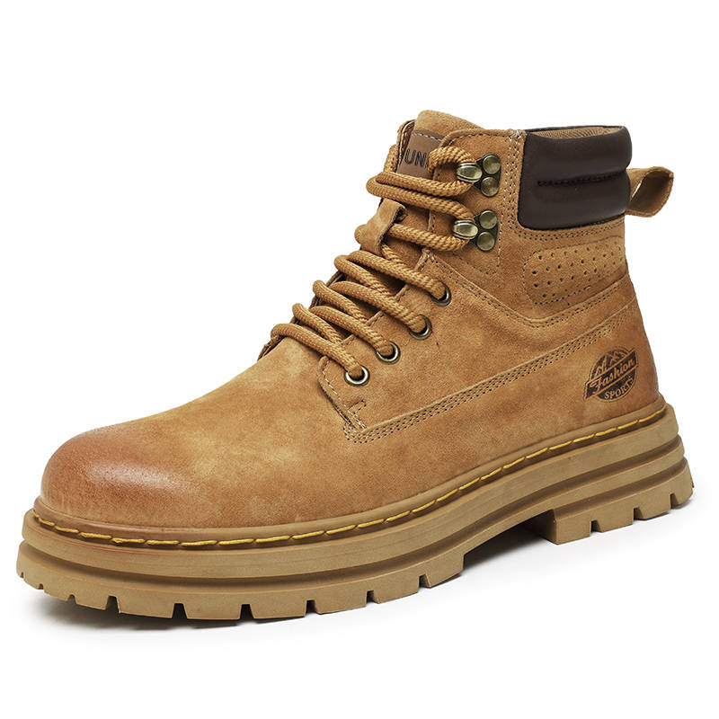DUNNU Combat Boots Men's Yellow Brown, Khaki