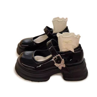 LIANGHUO Chunky Heel Mary Jane Shoes Women's Black