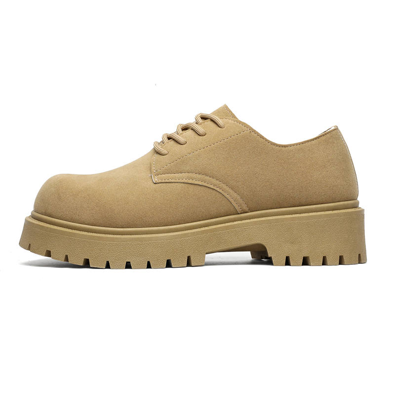 JANECO Casual Leather Shoes Men's Low Top Khaki