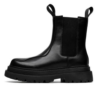 KAQIAODI Microfiber Leather Knee High Chelsea Boots Men's Black