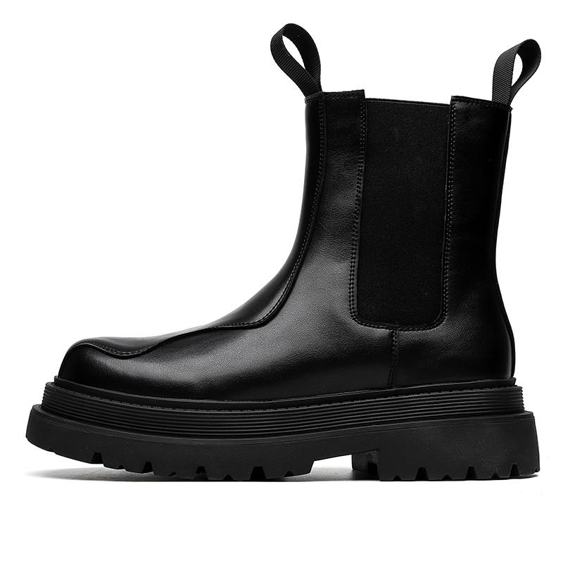 KAQIAODI Microfiber Leather Knee High Chelsea Boots Men's Black