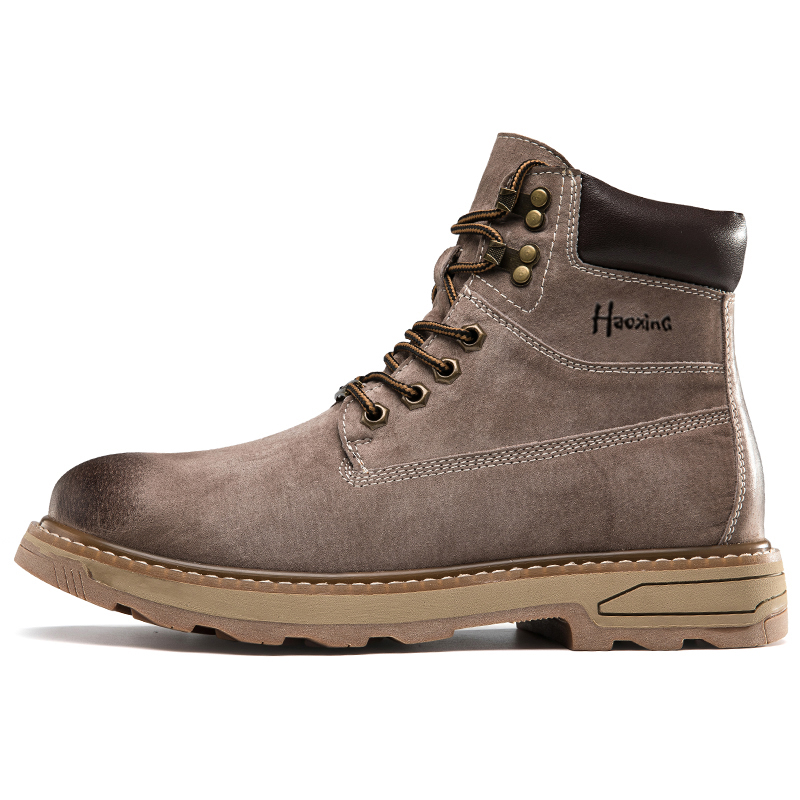 HAOXING Top Grain Pig Leather Short Combat Boots Men's Brown