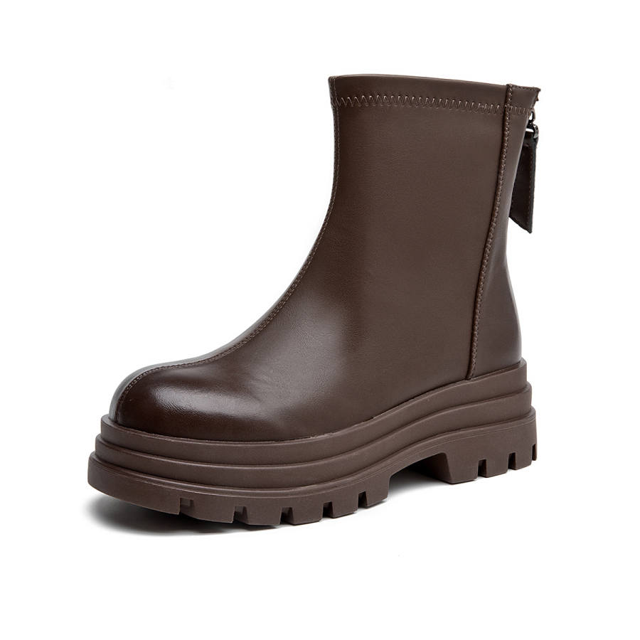AOKANG Artificial Leather Ankle Boots 5.3CM Women's Brown