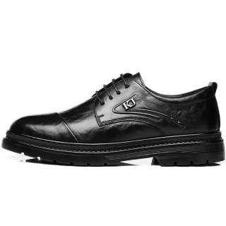 KJ Top Grain Cow Leather Men's Casual Shoes Men's Black