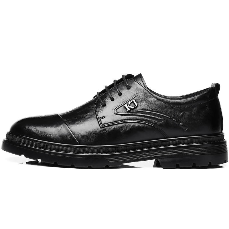 KJ Top Grain Cow Leather Men's Casual Shoes Men's Black