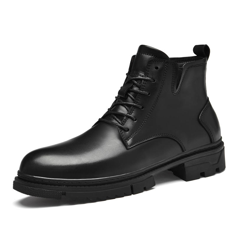 GONGNIULEITING Top Grain Cow Leather Ankle Boots Unisex Black