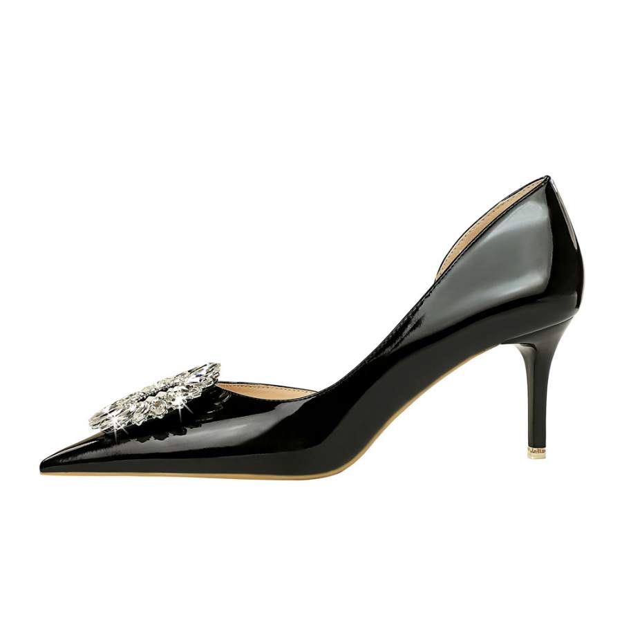 QITUMAUL Patent Leather Slim Heel High Heels 7.5cm Women's