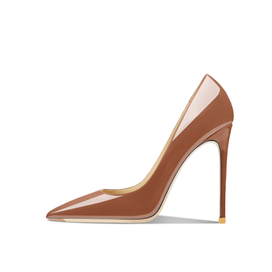 Siwei Patent Leather Slim Heel High Heels Women's Coffee