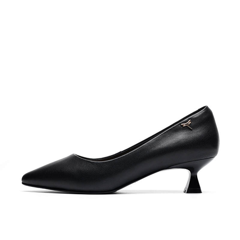 RED DRAGONFLY Cow Leather Chunky Heel High Heels Women's Black